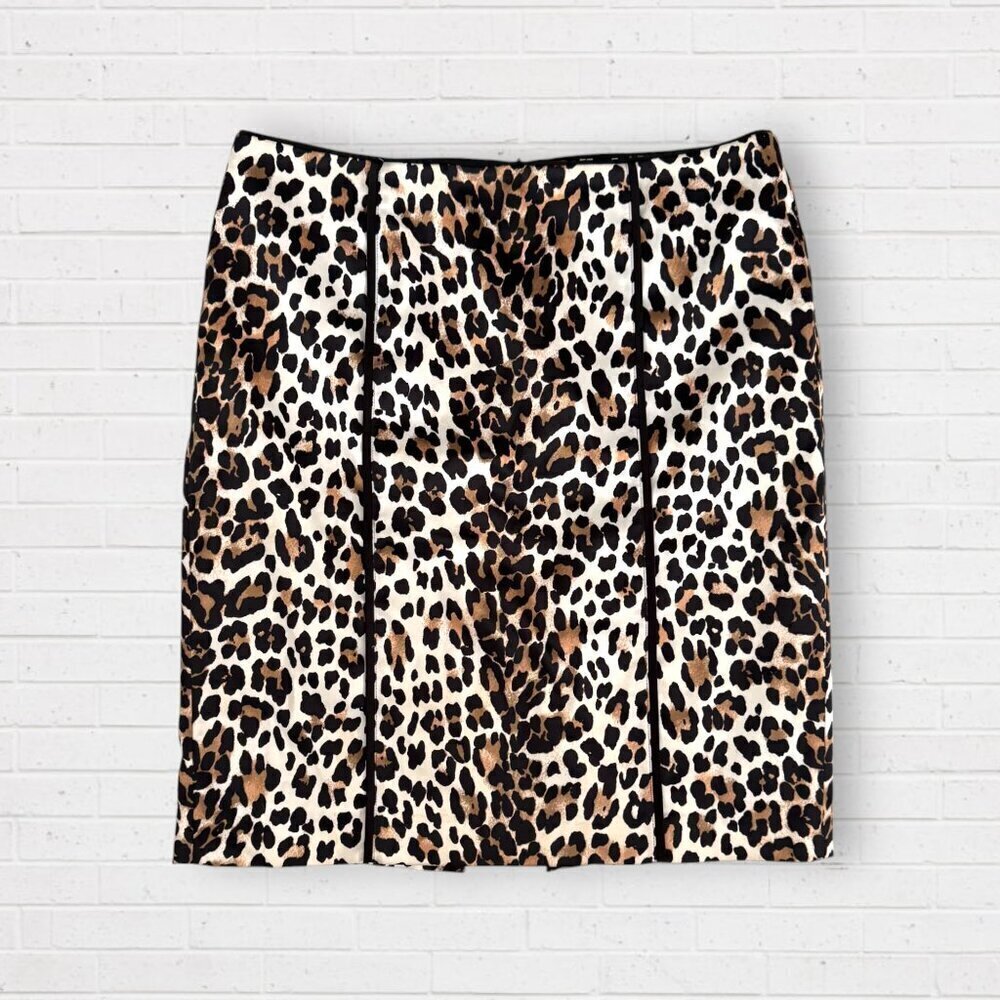 WHITE HOUSE BLACK MARKET Leopard Pencil Skirt Black Trim Career Chic WHBM 10